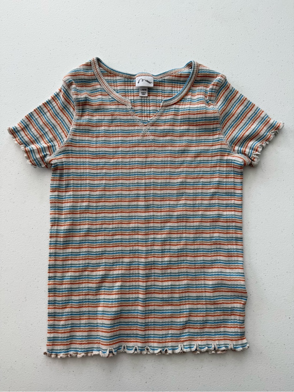 art class Striped Ruffle-Edge Tee in Cream, Blue & Orange